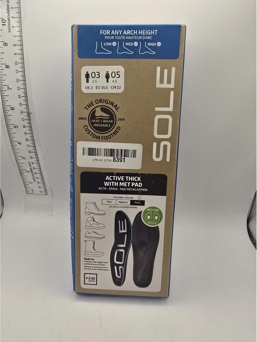 SOLE Active Thick Insoles w/ Met Pad Men’s 3 Women’s 5 New Arch Support Pair